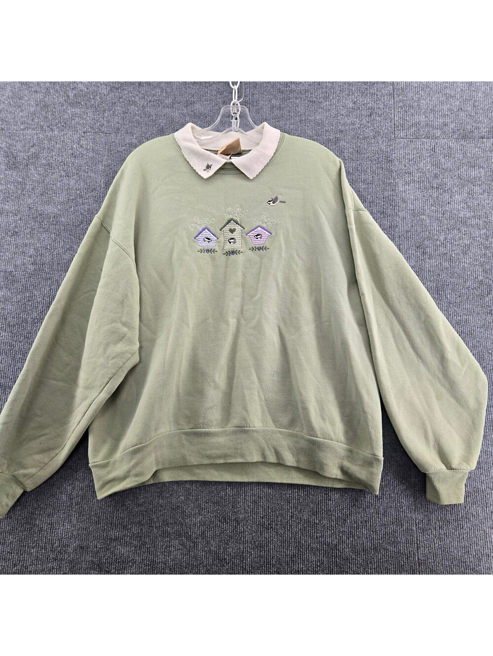 Birdhouse Embroidered Sweatshirt Large Top Stitch by Morning Sun GrannyCore
